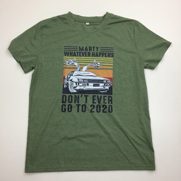 Green Multi-Color Back To The Future Marty Print Short Sleeve Tee T-Shirt - Picture 1 of 6